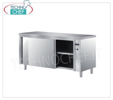 TECHNOCHEF - Armoire chauffante en inox 304, à portes coulissantes, profondeur 60 cm Armoire chauffante en acier inoxydable 304, ventilée électriquement, 2 portes coulissantes en nid d'abeille et étagère intermédiaire réglable, thermostat numérique, V 230/1, Kw 2,5, dimensions 1200x600x850h mm