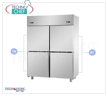 Meuble combiné réfrigérateur-congélateur professionnel 4 1/2 portes, double température, lt.1400, marque TECNODOM Combiné Réfrigérateur / Congélateur 4 demi-portes, marque TECNODOM, structure en acier inoxydable, capacité 1400 litres, double température 0 ° / + 10 ° C, -18 ° / -22 ° C, réfrigération ventilée, GN 2/1, V . 230 / 1, Kw.0,385 + 0,65, Poids 195 Kg, dim.mm.1420x800x2030h