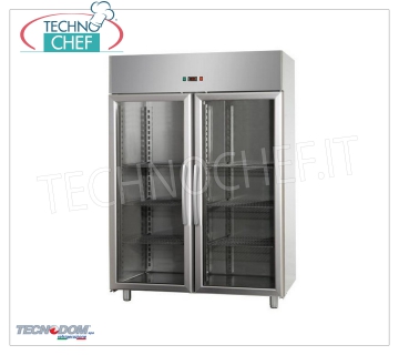 Technochef - Réfrigérateur 2 portes vitrées, Lt. 1400, Professionnel, Mod AF14EKOMTNPV Réfrigérateur 2 portes vitrées, capacité lt.1400, température 0 ° / + 10 ° C, réfrigération ventilée, Gastro-Norm 2/1, V.230 / 1, Kw.0.57, Poids 190 Kg, dim.mm.1420x800x2030h