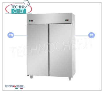 Armoire professionnelle combinée réfrigérateur-congélateur, 2 températures, lt.1400, marque TECNODOM Armoire Réfrigérateur / congélateur à 2 portes, marque TECNODOM, structure en acier inoxydable, capacité lt.1400, température à deux températures 0 ° / + 10 ° C, -18 ° / -22 ° C, réfrigération ventilée, GN 2/1, V. 230/1, Kw.0.385 + 0.65, Poids 195 Kg, dim.mm.1420x800x2030h
