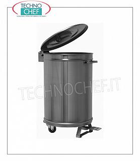 TECHNOCHEF - Poubelles en acier inoxydable, Mod.09004A0 Poubelle en acier inoxydable AISI 304 sur roulettes, couvercle avec ouverture pour pédale, capacité 50 litres, poids Kg.10, diam.mm 395x620h