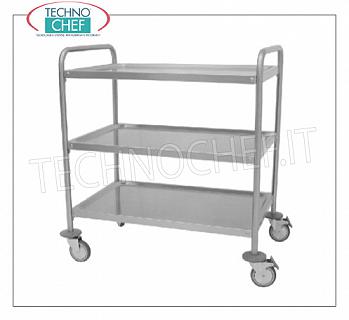 Chariots de service en acier inoxydable Chariot en acier inoxydable AISI 304 avec 3 étagères moulées de 800x500 mm, poids 17 kg, dim.mm.890x590x920h