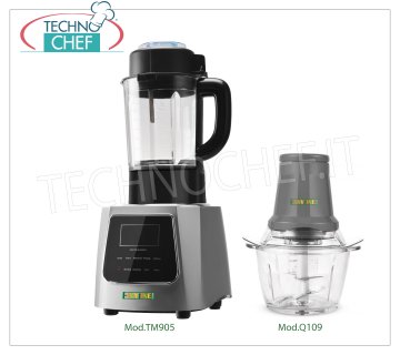 EASYLINE - Technochef, mélangeur thermique professionnel et massicot manuel, Mod.TM905 + Q109 Mélangeur avec fonction de cuisson, EASYLINE-FIMAR, écran tactile, vitesse de rotation de 26 000 tr / min, y compris le cutter manuel, V.230 / 1, Kw.2.2 (Kw 1.00 pour le moteur + Kw.1.2 pour le chauffage) , dim.mm.250x195x503h