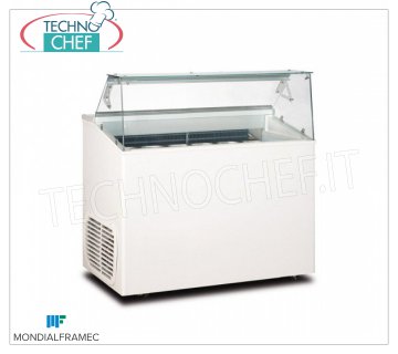 MONDIAL FRAMEC - Vitrine pour crème glacée à la crème, lt.246, Mod.TOP6 Vitrine pour crème glacée à la crème, MONDIAL FRAMEC, capacité 246 litres, température -15 ° / -20 ° C, évaporateur STATIC FINNED PIPELINE, V.230 / 1, Kw 0,42, poids 91 Kg, dim.mm.1200x673x1175h