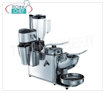 TECHNOCHEF - Broyeur à glace / Presse-agrumes / Blender / Mixer professionnel, Mod.TSBM Groupe multiple composé de 4 fonctions : Ice Crusher / Citrus Squeezer / Blender / Mixer avec structure en acier inoxydable et aluminium, V.230/1, Kw.1,05, Poids 20 Kg, dim.mm.480x345x530h