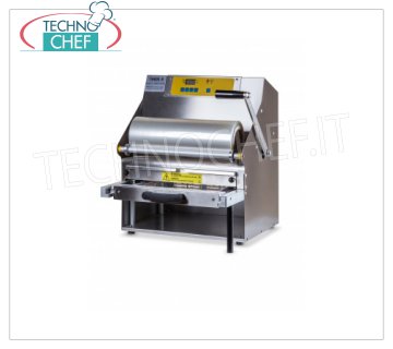 TECHNOCHEF - Thermosoudeuse manuelle à levier pour barquettes, Mod.TSM105-R THERMOSEUSE MANUELLE A LEVIER SANS MOULE, pour PLAQUES PREFORMEES avec TAILLE MAXIMALE mm 370x280x155h, V.230/1, kw 1,4, dimensions mm 485x510x555h