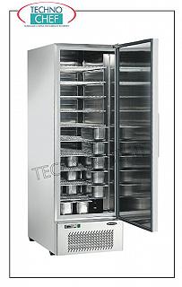 Congélateur-Congélateur pour Crème Glacée, 1 Porte, temp. -15°-25°C. Congélateur-Congélateur 1 porte pour crème glacée, avec structure en acier inoxydable, capacité 720 lt, température de fonctionnement -15°/-25°, pour 82 PLATEAUX 4 lt, statique, V.230/1, Kw.0,929 , dimensions mm 685 ×867×2002h