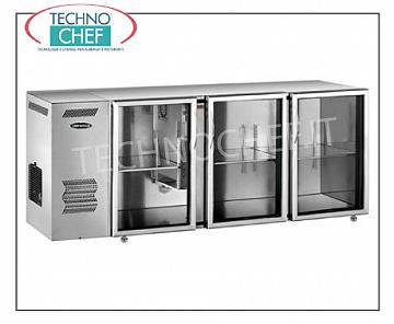 Retour comptoir réfrigérateur pour les bars multifonction arrière réfrigérée compteur, 3 portes vitrées, ventilée, temp + 2 ° à + 8 °, l'acier inoxydable est / int
