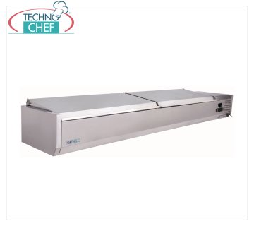 Vitrine à pizza en inox, réfrigérée, longueur 150 cm, pour 7 bacs GN 1/4,