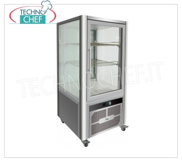 Technochef - Vitrine FRIGO pour PÂTISSERIE, 1 Porte, Ventilée, Temp.+2°/+8°C, lt.200, Classe C, Mod.G-VGP200R Vitrine réfrigérée professionnelle pour pâtisserie, 1 porte, 4 faces, 2 étagères, Ventilée, température +2°/+8°C, capacité 200 litres, Classe C, éclairage LED, V.230/1, Kw.0, 26, Poids 96 Kg, dim.mm.701x742x1300h