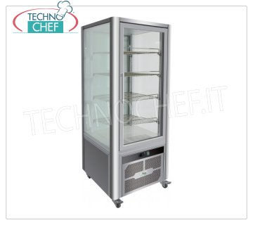 Technochef - Vitrine RÉFRIGÉRATEUR PÂTISSERIE, 1 Porte, Ventilée, Temp.+2°/+8°C, lt.408, Classe B, Mod.G-VGP400R Vitrine réfrigérée professionnelle pour pâtisseries, 1 porte, 4 côtés de présentation, 4 étagères, ventilée, température +2°/+8°C, capacité 408 litres, Classe B, éclairage LED, V.230/1, Kw.0, 33, poids 180 kg, dim.mm.706x740x1800h