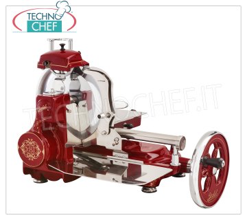 BERKEL - Trancheur volant moteur Mod TRIBUTE, lame Ø 300 mm, Trancheuse manuelle à volant, couleur rouge, avec diamètre de lame 300 mm, poids 52 kg, dimensions mm.805x670x700h