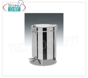 Poubelle en acier inoxydable sur roulettes, capacité lt.50 Poubelle ronde en acier inoxydable sur roulettes, couvercle avec ouverture à pédale, 50 litres, poids 7 Kg, dim.mm.390x540x610h