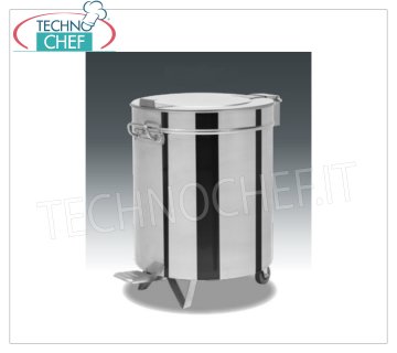 Poubelle en acier inoxydable sur roulettes, capacité lt.75 Poubelle ronde en acier inoxydable sur roulettes, couvercle avec ouverture à pédale, 75 litres, poids 8 Kg, dim.mm.460x610x610h