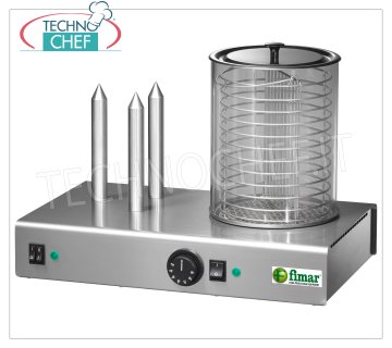 Fimar - MACHINE HOT DOG avec 3 POINÇONS et CYLINDRE CHAUD WÜRSTEL, Mod. WD3 Hot-Dog avec 3 poêles PUNZONI et cylindre Würstel avec bain-marie, thermostat 30 ÷ 90 ° C, V.230 / 1, Kw.1,1, poids 10 Kg, dim.mm.480x300x350h