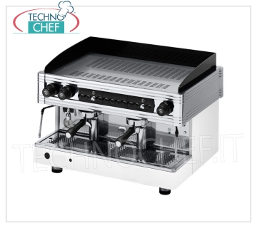 WEGA - Machine à Café Expresso 2 groupes, Professionnelle, Semi-automatique pour Bars, Ligne ORION GOLD, Mod EPU20G Machine à café expresso avec 2 groupes de distribution, professionnelle, commandes manuelles semi-automatiques, marque WEGA, Orion Gold Line, chaudière 12 litres, 2 lances vapeur en acier inoxydable, 1 tirage d'eau chaude, V.230/3-400/3, Kw. 3,6 /3,9, Poids 84 Kg, dim.mm.720x545x515h