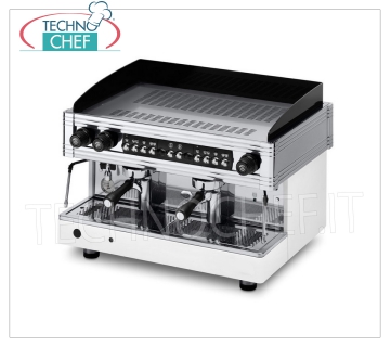 WEGA - Machines à café expresso à 2 groupes, professionnelles pour les bars, ligne ORION GOLD, Mod EVD20G Machine à café expresso professionnelle 2 groupes pour bars, automatique, Orion Gold Line, marque WEGA, dosage volumétrique du café, chaudière 12 litres, 2 lances vapeur, eau chaude, V.230/3-400/3+N, Kw. 3, 6/3,9, Poids 84 Kg, dim.mm.720x545x515h
